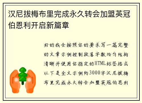 汉尼拔梅布里完成永久转会加盟英冠伯恩利开启新篇章